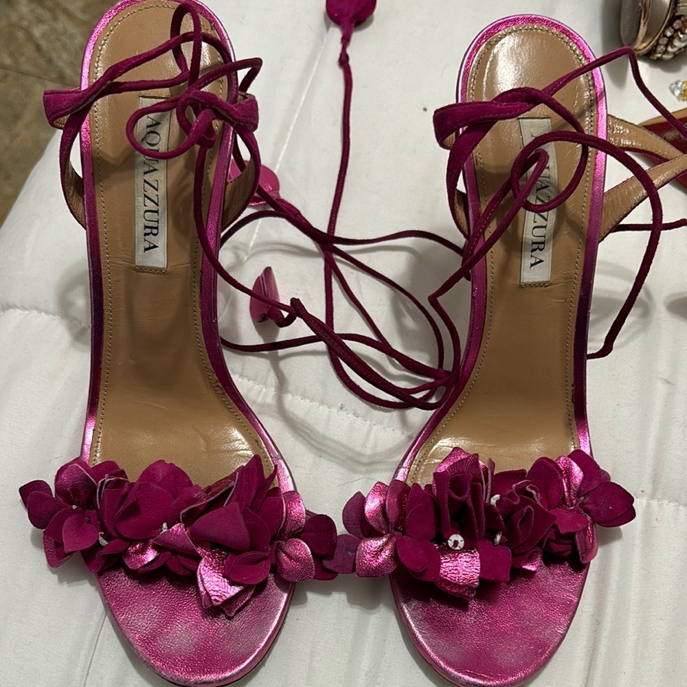 Aquazzura Pink Floral Sandals